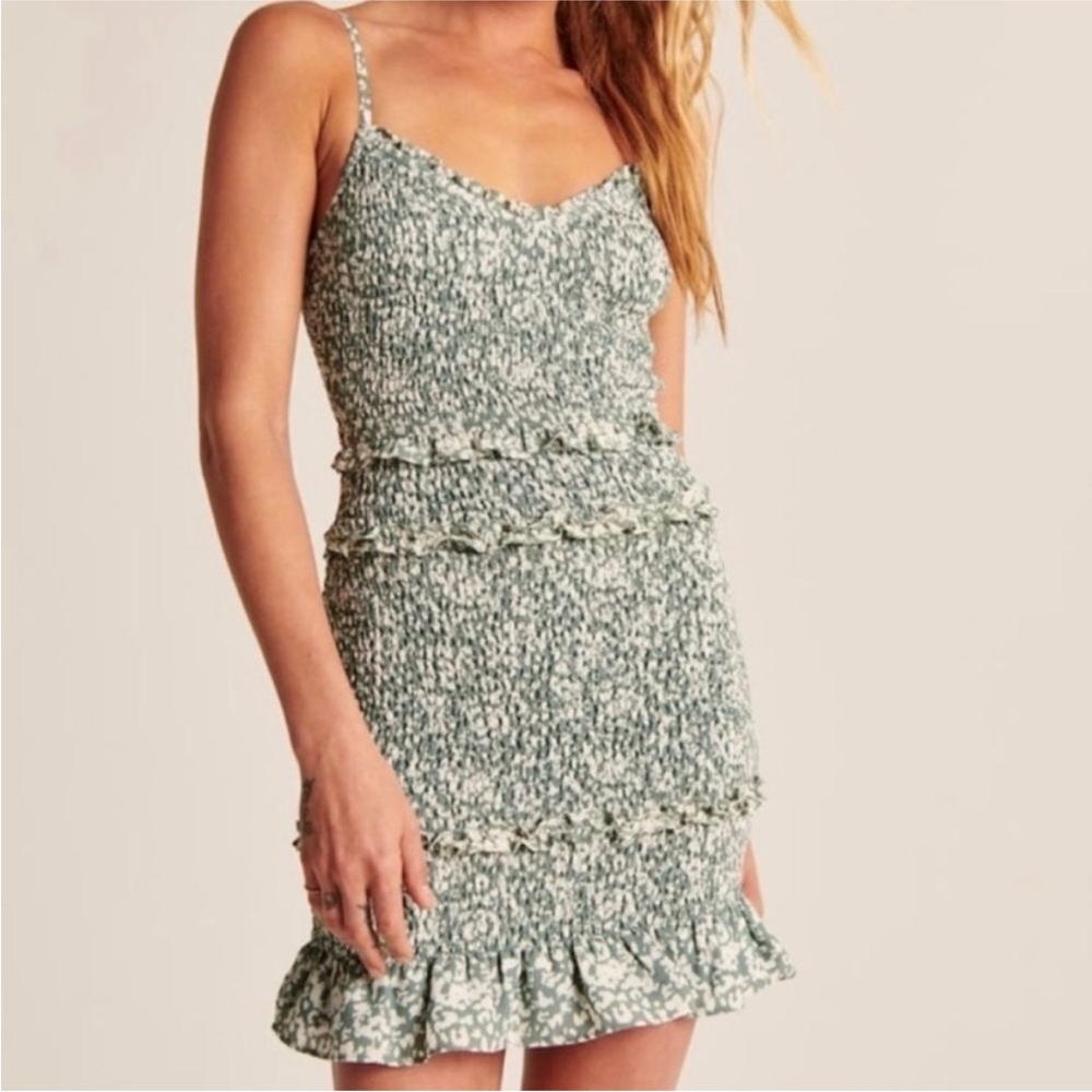 Abercrombie & Fitch Smocked Mini Dress Small Green White XL
